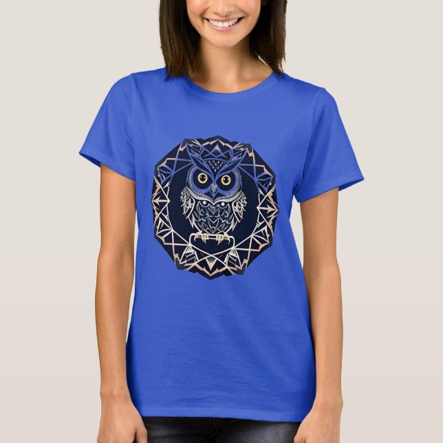 Owl Design with Geometric Patterns T-Shirt (Front)