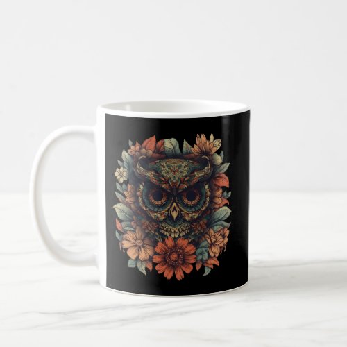Owl Dia De Los Muertos Floral Sugar Skull Coffee Mug
