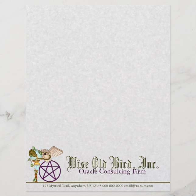 Owl, Dragon & Pentacle Pixel Art Letterhead (Front)