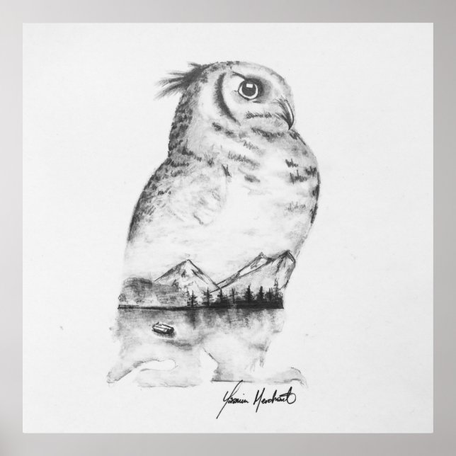 Owl drawing art print (Front)