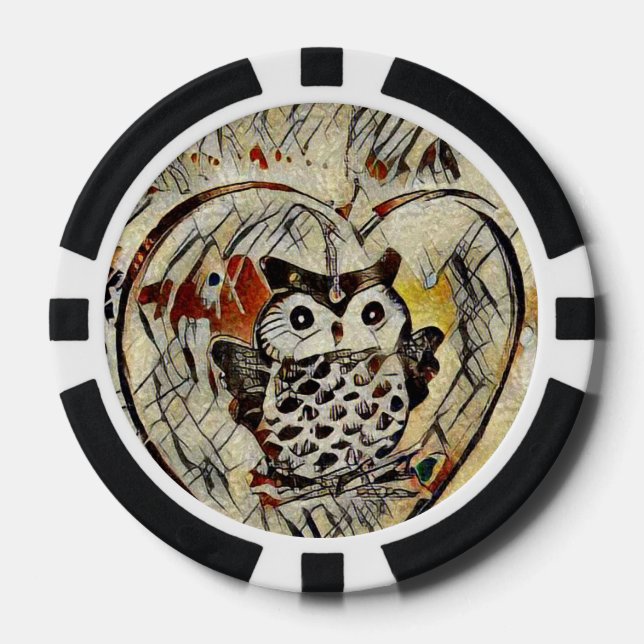 Owl drawing poker chips (Front)
