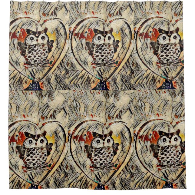 Owl drawing shower curtain (Front)