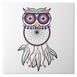 Owl dream catcher ceramic tile