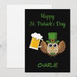 Owl Drinking Beer St Patrick's Day | Personalize Holiday Card