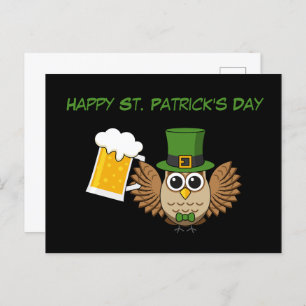 Owl Drinking Beer St Patrick's Day   Personalize Holiday Postcard