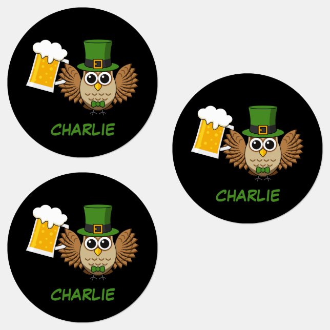 Owl Drinking Beer St Patrick's Day | Personalize Labels (Group)