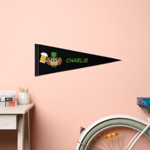 Owl Drinking Beer St Patrick's Day Personalize Pennant Flag