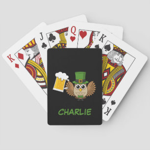 Owl Drinking Beer St Patrick's Day   Personalize Poker Cards