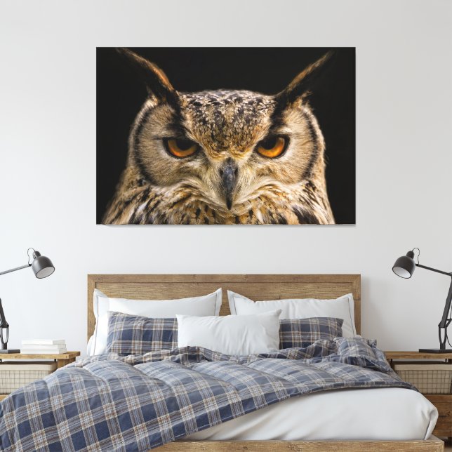 OWL, EAGLE OWL WRAPPED CANVAS PRINT (Insitu(Bedroom))