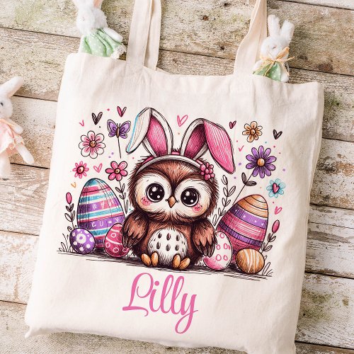 Owl Easter Kids Name Girls Bunny  Tote Bag