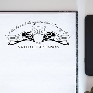 Owl Elegant Vintage Deco Library Books Rubber Stamp