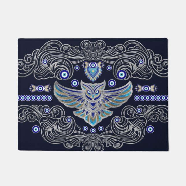 Owl Evil Eye Ornament Doormat (Front)