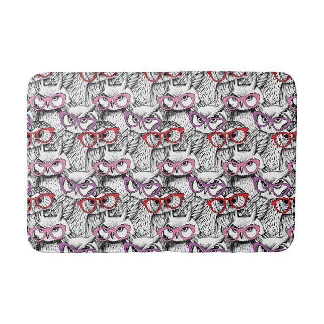 Owl Eyeglasses Pattern Bath Mat (Front)