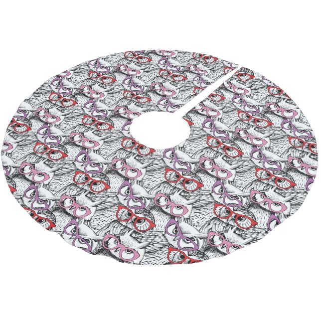 Owl Eyeglasses Pattern Brushed Polyester Tree Skirt (Angled)