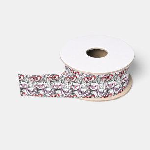 Owl Eyeglasses Pattern Grosgrain Ribbon