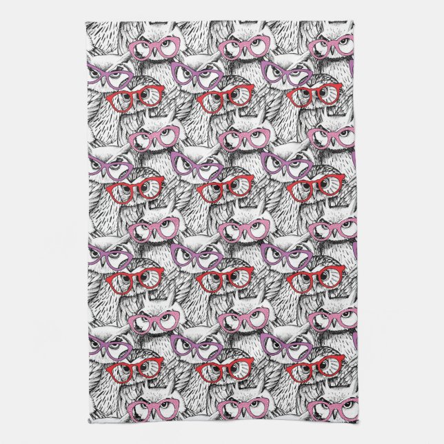 Owl Eyeglasses Pattern Kitchen Towel (Vertical)