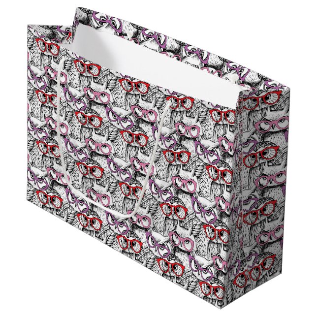 Owl Eyeglasses Pattern Large Gift Bag (Front Angled)