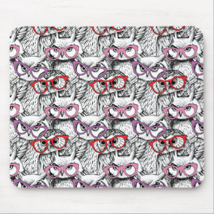 Owl Eyeglasses Pattern Mouse Pad
