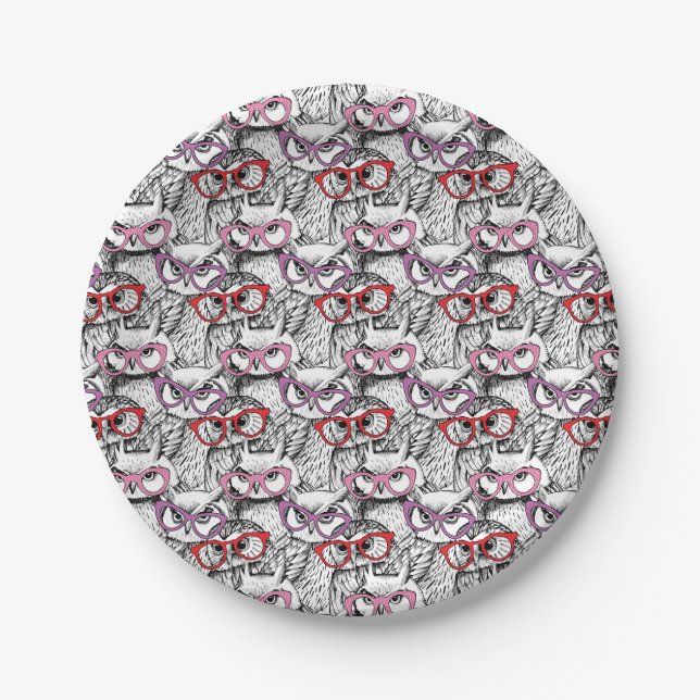 Owl Eyeglasses Pattern Paper Plates (Front)
