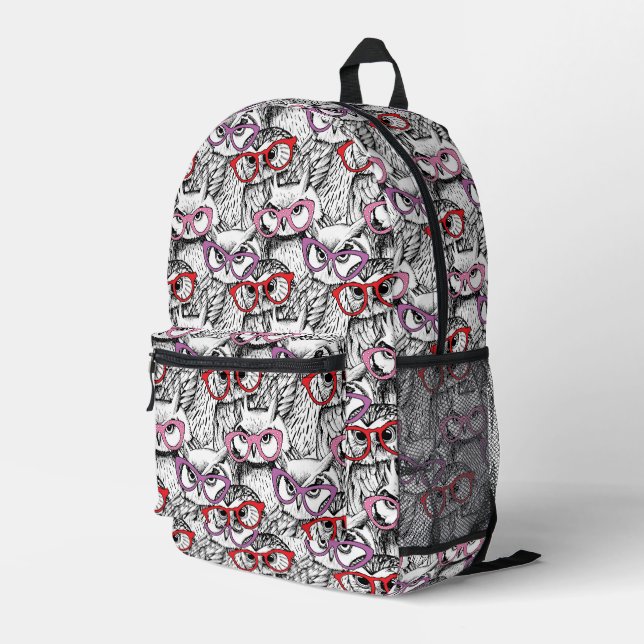 Owl Eyeglasses Pattern Printed Backpack (Back Corner Right)