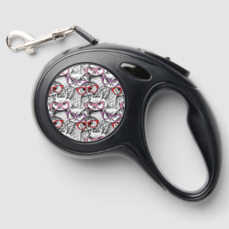 Owl Eyeglasses Pattern Retractable Pet Leash