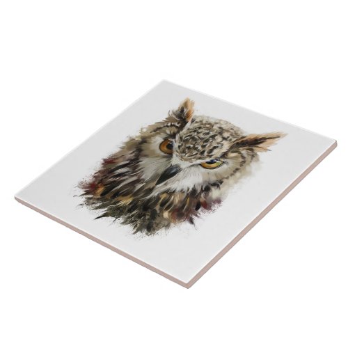 Owl Face Grunge Large Ceramic Tile