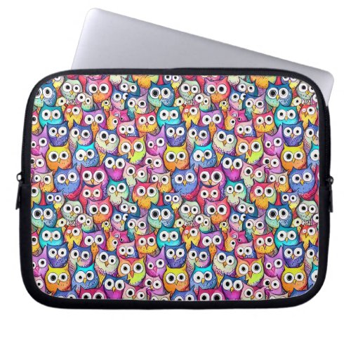 Owl faces cartoon doodle cute woodland birds laptop sleeve