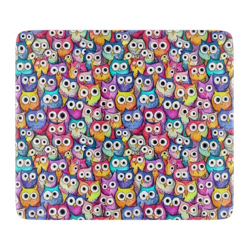 Owl faces cartoon doodle night birds theme pattern cutting board