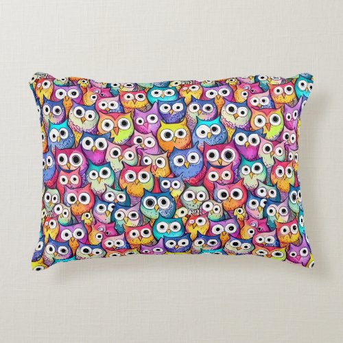 Owl faces cartoon doodle pattern cute birds theme accent pillow