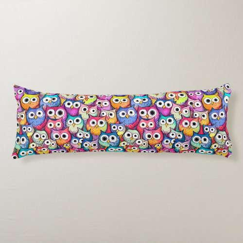 Owl faces cartoon doodle pattern cute whimsical  body pillow