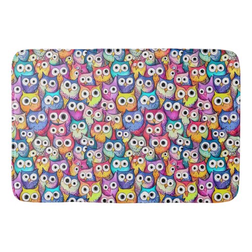 Owl faces cartoon doodle whimiscal theme pattern bath mat
