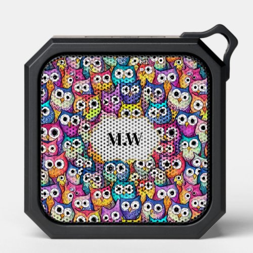 Owl faces colorful birds pattern monogram cell bluetooth speaker