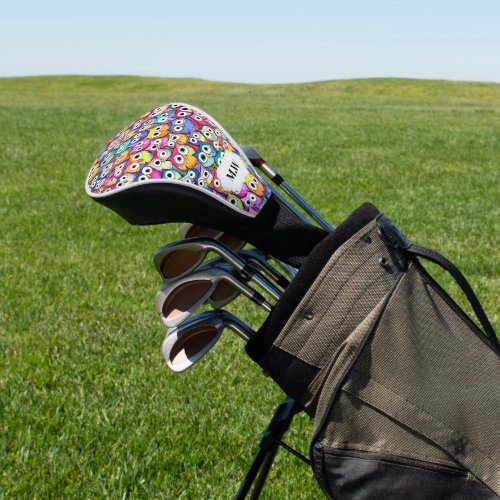 Owl faces colorful birds pattern monogram sports golf head cover