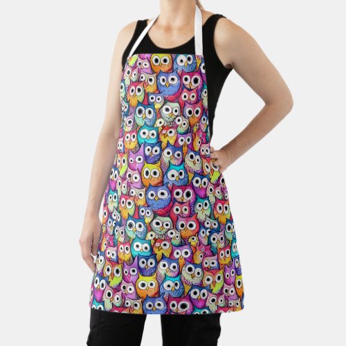 Owl faces doodle pattern cartoon birds woodland apron