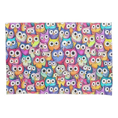 Owl faces doodle pattern cute whimsical woodland  pillow case