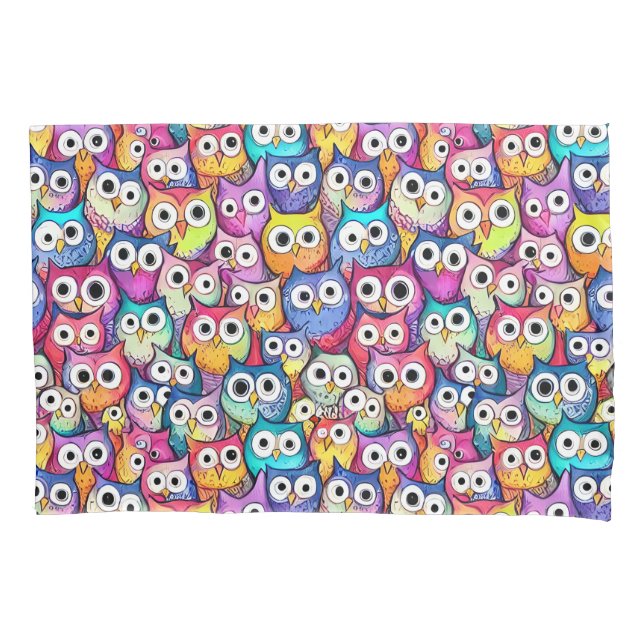 Owl faces doodle pattern cute whimsical woodland  pillow case (Front)