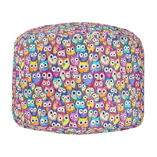 Owl faces doodle pattern woodland birds pattern pouf