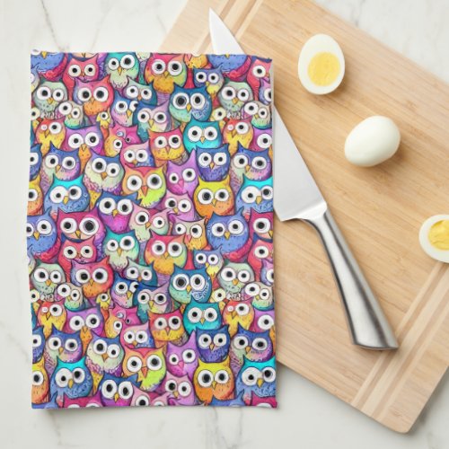 Owl faces pattern cute cartoon pattern whimsical  kitchen towel