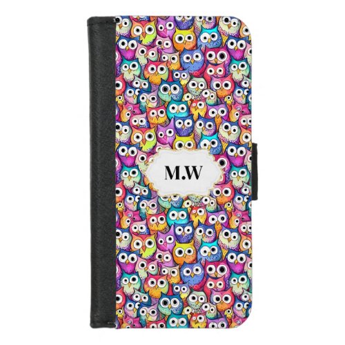 Owl faces woodland birds pattern monogram cell iPhone 87 wallet case