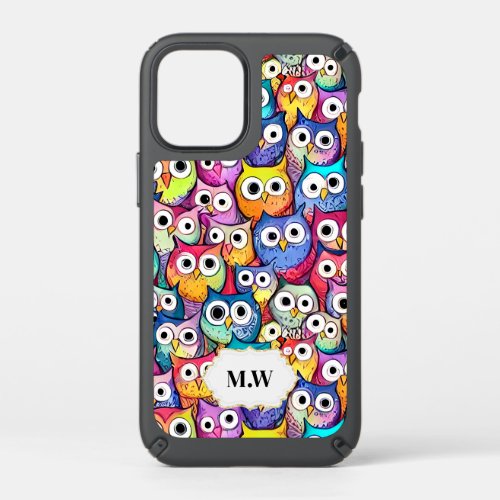 Owl faces woodland birds pattern monogram cool speck iPhone 12 mini case