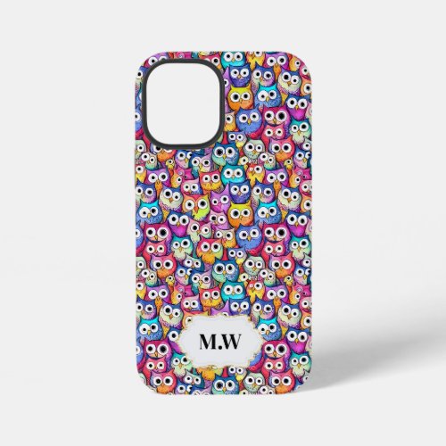 Owl faces woodland birds pattern monogram initials iPhone 12 mini case