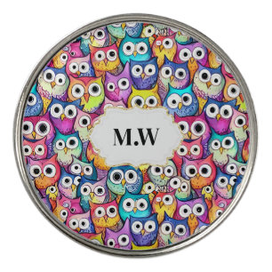 Owl faces woodland birds pattern monogram sports golf ball marker