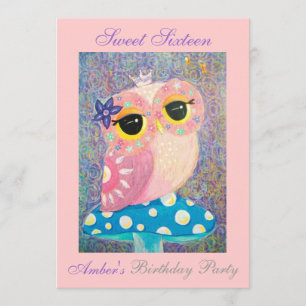 Owl Fairy Princess Sweet Sixteen Birthday Party Invitation