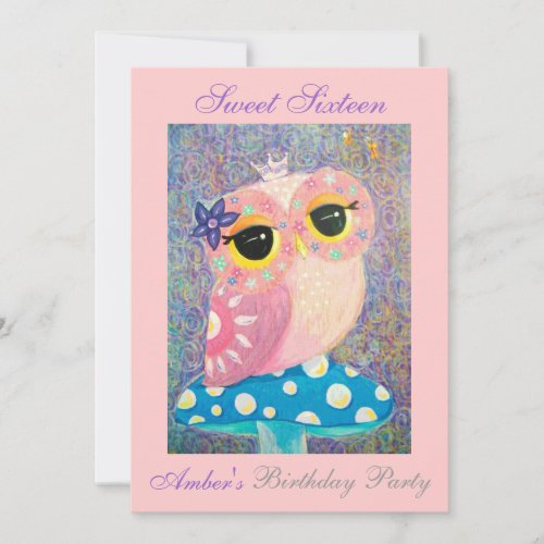 Owl Fairy Princess Sweet Sixteen Birthday Party Invitation