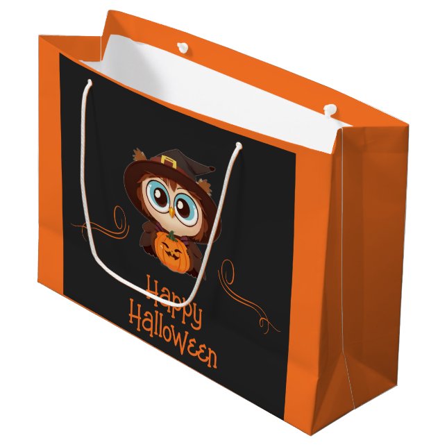 Owl/Fall/Autumn/Halloween/pumpkin Large Gift Bag (Front Angled)