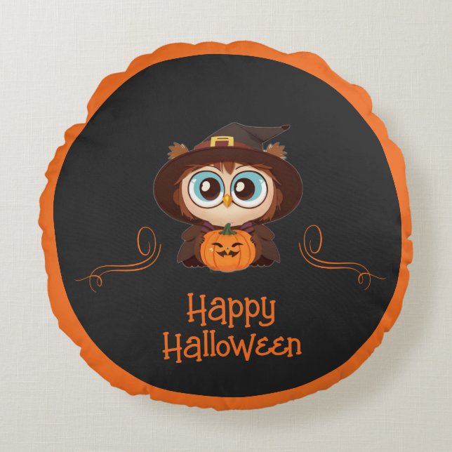Owl/Fall/Autumn/Halloween/pumpkin Round Pillow (Front)