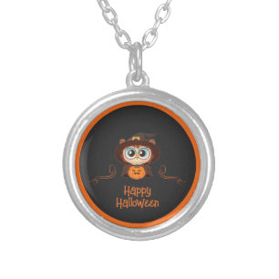Owl/Fall/Autumn/Halloween/pumpkin Silver Plated Necklace