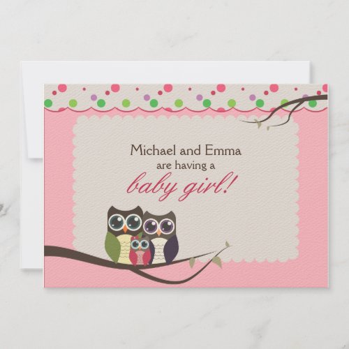 Owl Family Baby Shower for Girl Invite