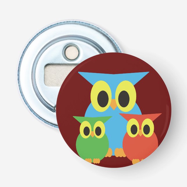 Owl Family: Blue, Green and Red Bottle Opener (Front)