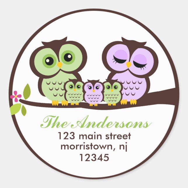Owl Family Classic Round Sticker (Front)